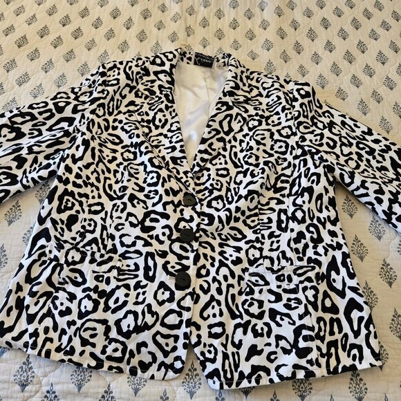 Linea Animal Print Cotton Blazer XL – 3/4 Sleeve Button Front Jacket Safari Chic - Picture 13 of 16